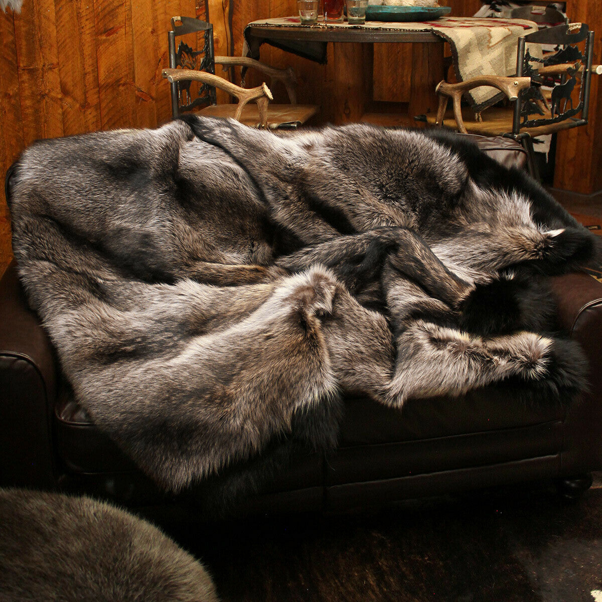 Custom Canadian Raccoon Fur Blankets Throws with Black Trim