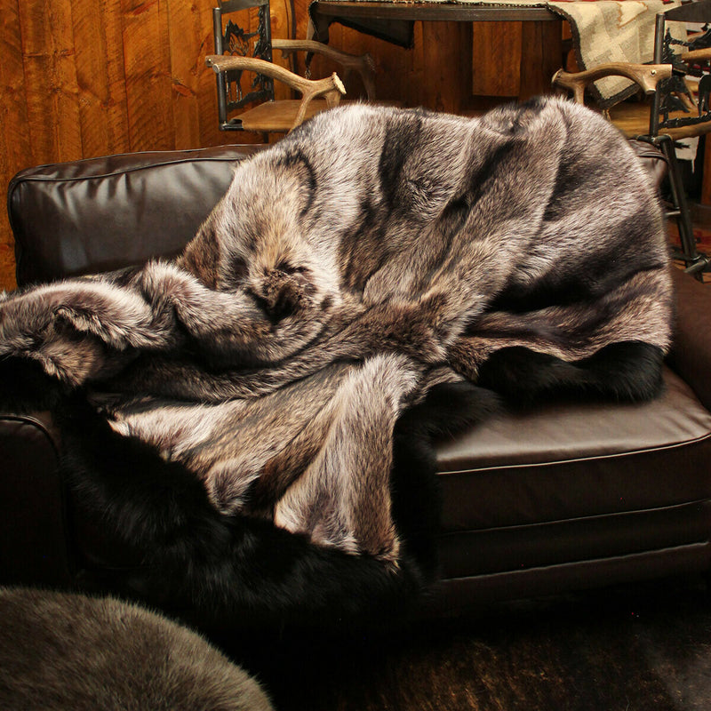 Custom Canadian Raccoon Fur Blankets & Throws with Black Trim