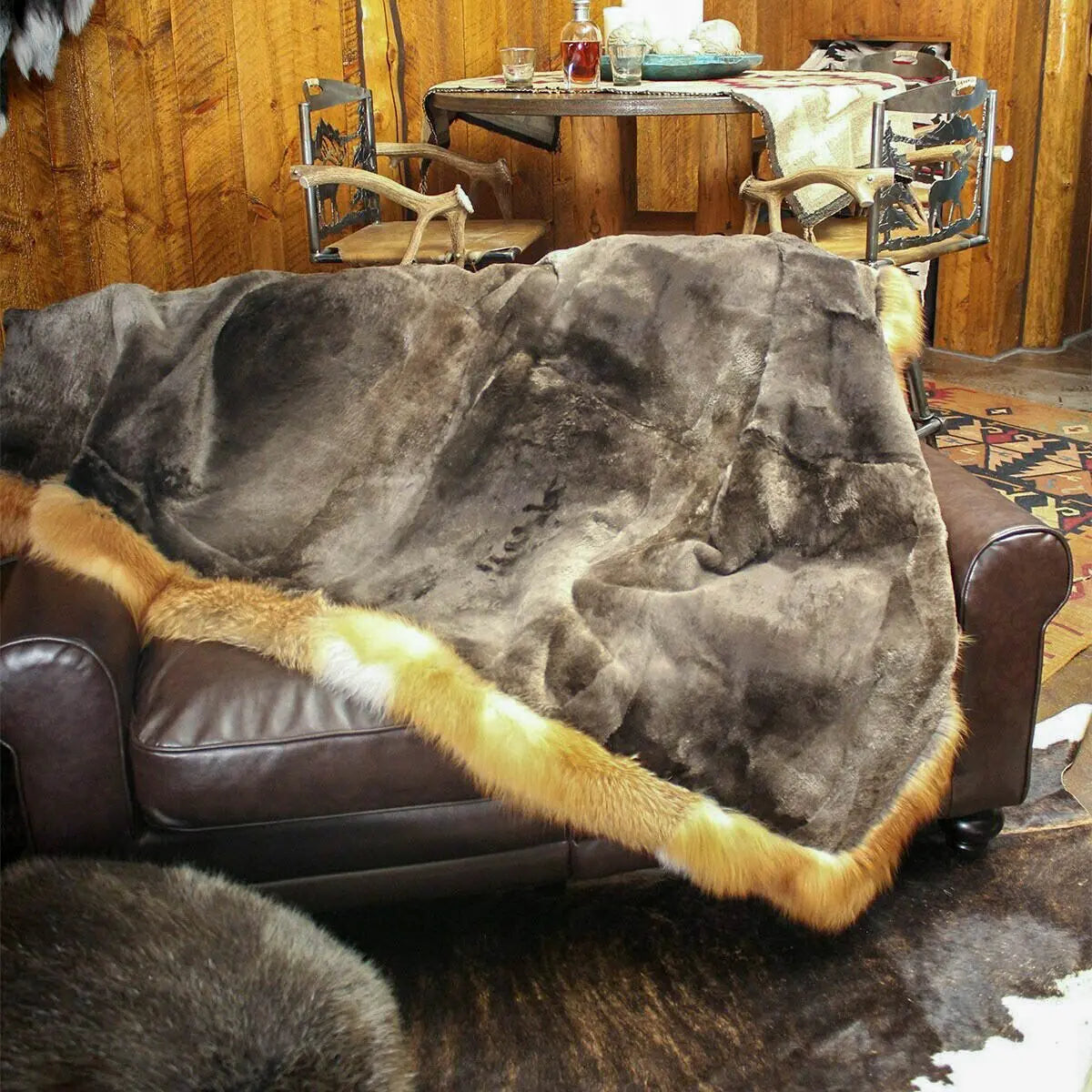 Custom Alaskan Sheared Beaver Blanket with Red Fox Trim