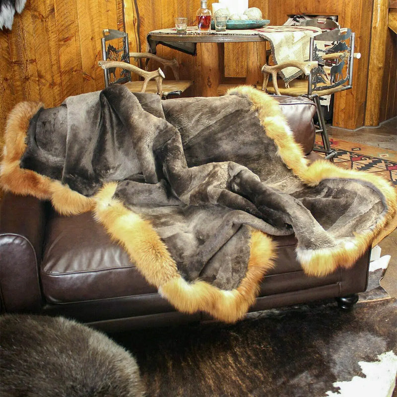 Beaver fur blanket with fox fur trim