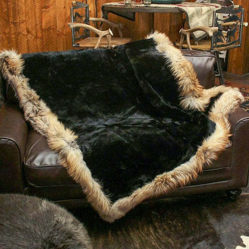 black beaver fur blanket with red fox trim