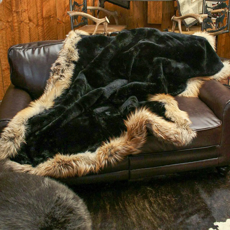 Black Beaver with Red Fox Trim Fur Blanket True North Furs