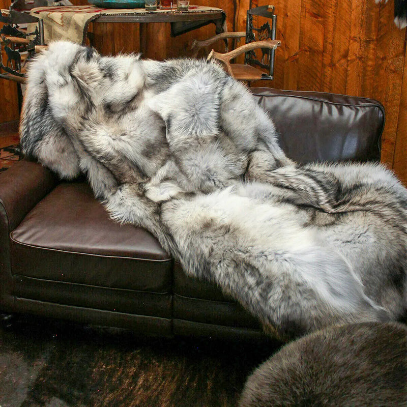 Grey wolf fur throw hotsell