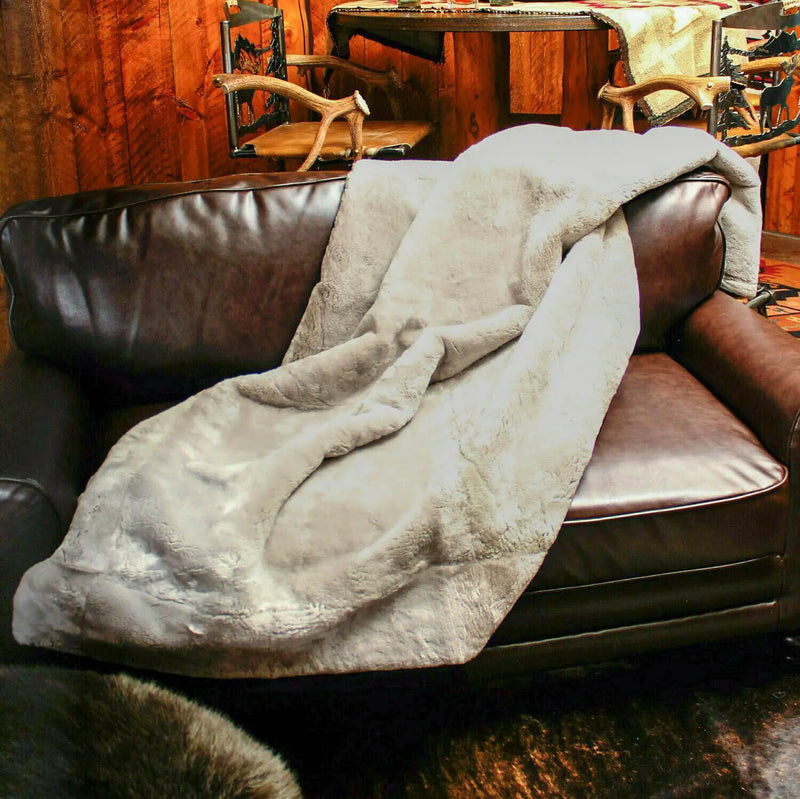 Sage Gray Alaska Real Beaver Fur Blanket True North Furs